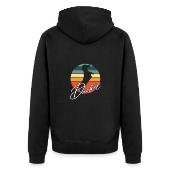 Dackelsilhouetten in Vintage Kreisfläche - Unisex Premium Bio Zip Hoodie - Schwarz - Hinten - Nico (187cm)