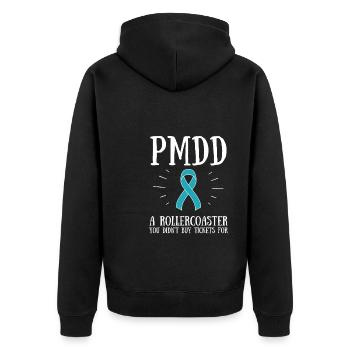 PMDD Awareness Premenstrual Syndrome Menstrual - Unisex Premium Bio Zip Hoodie - Schwarz - Hinten - Nico (187cm)