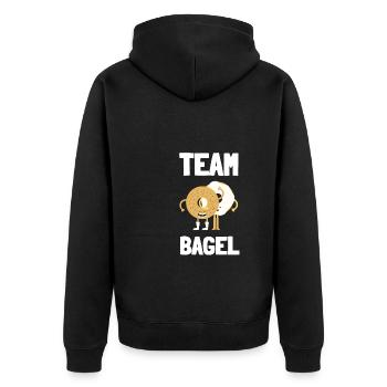 Sesame Bagel New York Jewish Deli - Unisex Premium Bio Zip Hoodie - Schwarz - Hinten - Nico (187cm)