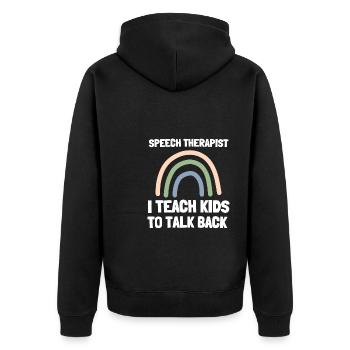 Speech Language Pathologist Speech Therapy SLP - Unisex Premium Bio Zip Hoodie - Schwarz - Hinten - Nico (187cm)
