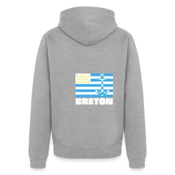 Breton Breizh Pur Beurre Heartbeat - Humour - Unisex Premium Organic Zip Hoodie - heather grey - Back - Nico (187cm)