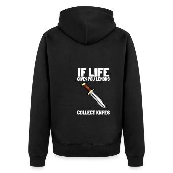 Hunting Knife Collector Flipping Knife, - Unisex Premium Bio Zip Hoodie - Schwarz - Hinten - Nico (187cm)
