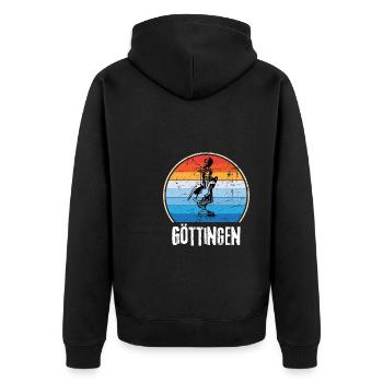 Göttinger Basketball Uni Göttingen Souvenir - Unisex Premium Bio Zip Hoodie - Schwarz - Hinten - Nico (187cm)