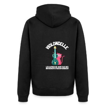 Violoncelle Cello Orchestre Homme Femme Enfants - Unisex Premium Bio Zip Hoodie - Schwarz - Hinten - Nico (187cm)