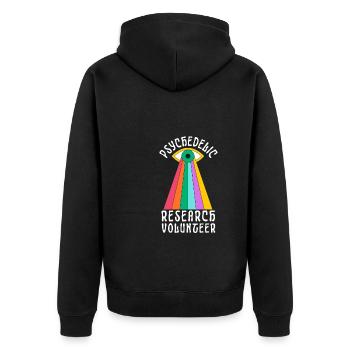 Psychedelic Research Volunteer - Unisex Premium Bio Zip Hoodie - Schwarz - Hinten - Nico (187cm)