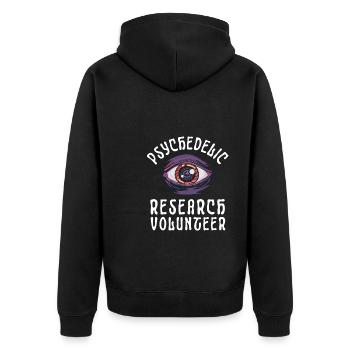 Psychedelic Research Volunteer - Unisex Premium Bio Zip Hoodie - Schwarz - Hinten - Nico (187cm)