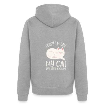Désolé d’être en retard, mon chat était assis sur moi - Veste à capuche bio Premium Unisexe - gris chiné - Dos - Nico (187cm)