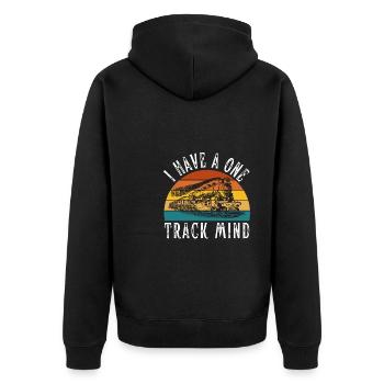 Locomotive à vapeur - J’ai un train d’ à voie unique - Veste à capuche bio Premium Unisexe - noir - Dos - Nico (187cm)
