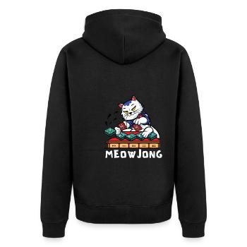 Cats Playing Mahjong - Unisex Premium Bio Zip Hoodie - Schwarz - Hinten - Nico (187cm)