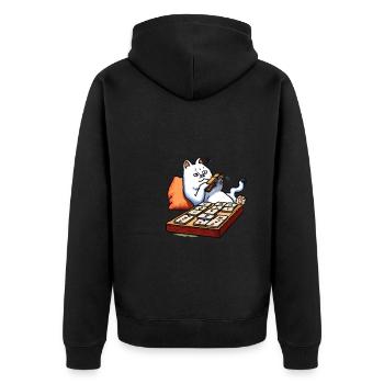Cats Playing Mahjong - Unisex Premium Organic Zip Hoodie - black - Back - Nico (187cm)