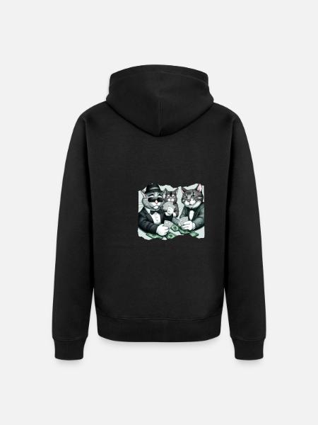 Cats Playing Cards - Unisex Premium Organic Zip Hoodie - black