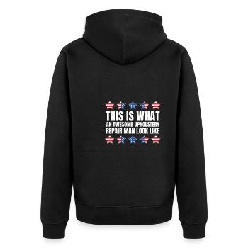 Restorer Furnishing Cushioning Upholstery - Unisex Premium Organic Zip Hoodie - black - Back - Nico (187cm)