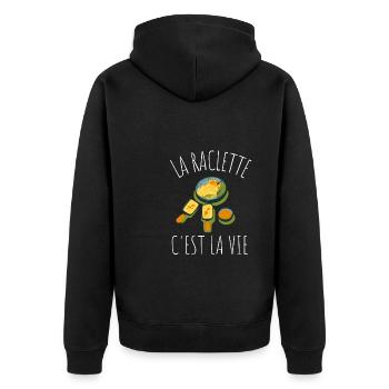 Swiss Cheese Fondue Raclette - Unisex Premium Bio Zip Hoodie - Schwarz - Hinten - Nico (187cm)