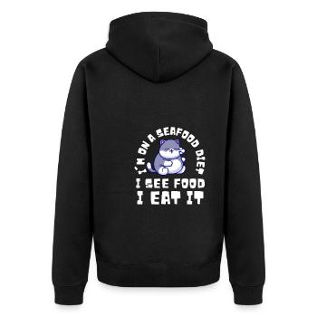 Fat Cat Obesity - Unisex Premium Organic Zip Hoodie - black - Back - Nico (187cm)