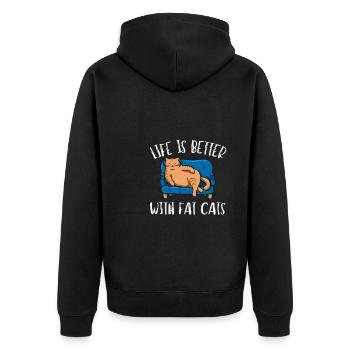 Fat Cat Obesity - Unisex Premium Organic Zip Hoodie - black - Back - Nico (187cm)