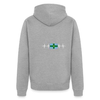 United Kingdom Derbyshire Flag - Unisex Premium Bio Zip Hoodie - Grau meliert - Hinten - Nico (187cm)