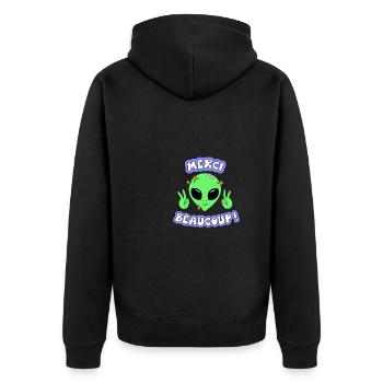 Oui Oui Merci - Unisex Premium Bio Zip Hoodie - Schwarz - Hinten - Nico (187cm)