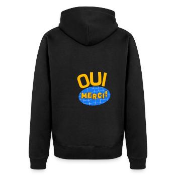 Oui Oui Merci - Unisex Premium Bio Zip Hoodie - Schwarz - Hinten - Nico (187cm)