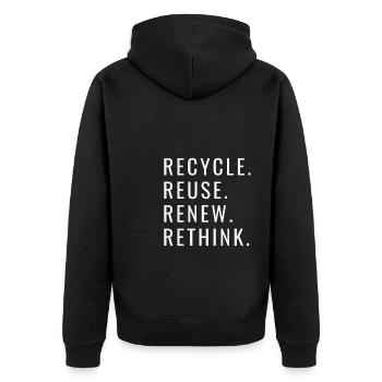 Recycle Reuse Renew Rethink Wind Turbine - Wind - Unisex Premium Bio Zip Hoodie - Schwarz - Hinten - Nico (187cm)