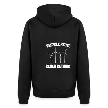 Recycle Reuse Renew Rethink Wind Turbine - Wind - Unisex Premium Bio Zip Hoodie - Schwarz - Hinten - Nico (187cm)