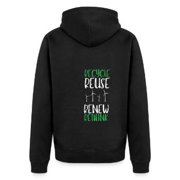 Recycle Reuse Renew Rethink Wind Turbine - Wind - Unisex Premium Bio Zip Hoodie - Schwarz - Hinten - Nico (187cm)