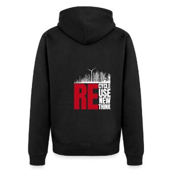 Recycle Reuse Renew Rethink Wind Turbine - Wind - Unisex Premium Bio Zip Hoodie - Schwarz - Hinten - Nico (187cm)