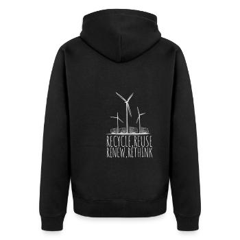 Recycle Reuse Renew Rethink Wind Turbine - Wind - Unisex Premium Bio Zip Hoodie - Schwarz - Hinten - Nico (187cm)