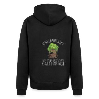 Save The Rainforest - Unisex Premium Bio Zip Hoodie - Schwarz - Hinten - Nico (187cm)