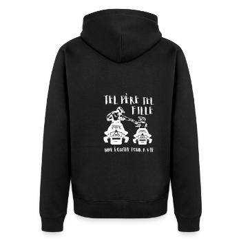 Tel Père Tel Fils Motoneige Cross Sport - Unisex Premium Bio Zip Hoodie - Schwarz - Hinten - Nico (187cm)