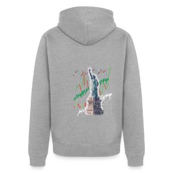 NY Stock Exchange Bull - Unisex Premium Bio Zip Hoodie - Grau meliert - Hinten - Nico (187cm)