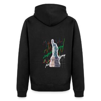 NY Stock Exchange Bull - Unisex Premium Bio Zip Hoodie - Schwarz - Hinten - Nico (187cm)