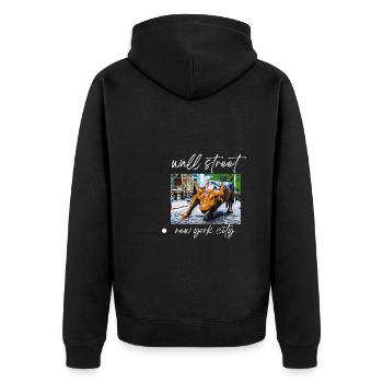 NY Stock Exchange Bull - Unisex Premium Bio Zip Hoodie - Schwarz - Hinten - Nico (187cm)
