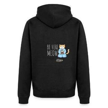Yoga Cat - Be Here Meow - Unisex Premium Organic Zip Hoodie - black - Back - Nico (187cm)