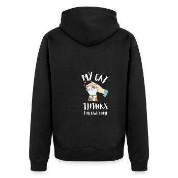 Cat Owner - My cat thinks I'm awesome - Unisex Premium Organic Zip Hoodie - black - Back - Nico (187cm)