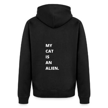 Cat Owner - My cat is an alien - Unisex Premium Bio Zip Hoodie - Schwarz - Hinten - Nico (187cm)