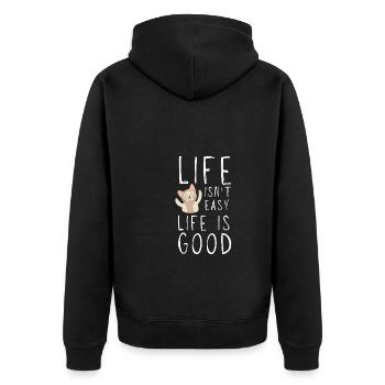 Motivational Quote - Life isn't easy life is good - Unisex Premium Bio Zip Hoodie - Schwarz - Hinten - Nico (187cm)