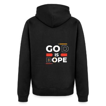 Christian - God Is Black And Red - Unisex Premium Bio Zip Hoodie - Schwarz - Hinten - Nico (187cm)