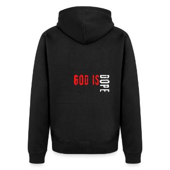 Christian - God Is Black And Red - Unisex Premium Bio Zip Hoodie - Schwarz - Hinten - Nico (187cm)