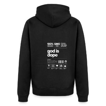 Christian - God Is Black And Red - Unisex Premium Bio Zip Hoodie - Schwarz - Hinten - Nico (187cm)