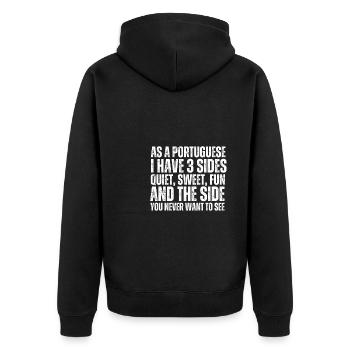 Portugal Flag Skull Patriotic Portuguese Roots DNA - Unisex Premium Organic Zip Hoodie - black - Back - Nico (187cm)