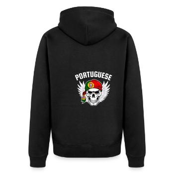 Portugal Flag Skull Patriotic Portuguese Roots DNA - Unisex Premium Organic Zip Hoodie - black - Back - Nico (187cm)