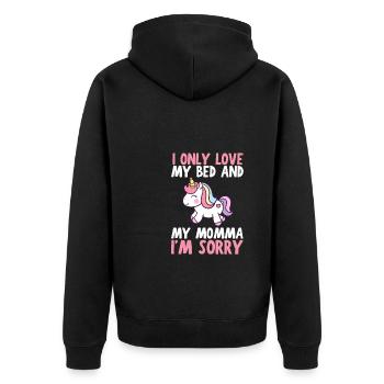 Je n’aime que mon lit et ma maman je suis désolé - Veste à capuche bio Premium Unisexe - noir - Dos - Nico (187cm)