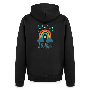Nach Regen kommt Sonne - Regenbogen mit Herz - Unisex Premium Bio Zip Hoodie - Schwarz - Hinten - Nico (187cm)