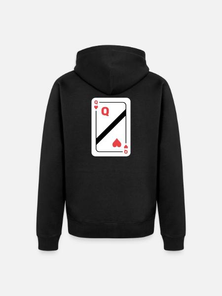 Queen of Hearts playing card Poker card - Unisex Premium Organic Zip Hoodie - black