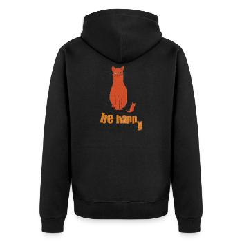 cat be happy - Unisex Premium Organic Zip Hoodie - black - Back - Nico (187cm)