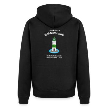 Leuchtturm Schleimünde grün-weiß Ostsee, Zeichnung - Unisex Premium Bio Zip Hoodie - Schwarz - Hinten - Nico (187cm)