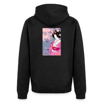 Geisha 3 - Unisex Premium Bio Zip Hoodie - Schwarz - Hinten - Nico (187cm)
