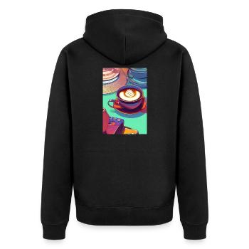 Coffee, coffee beans - Unisex Premium Organic Zip Hoodie - black - Back - Nico (187cm)