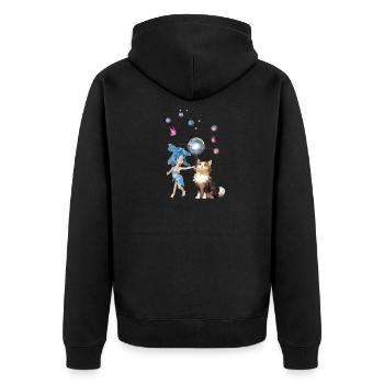 Sweet fairy is playing with cute cat - Unisex Premium Organic Zip Hoodie - black - Back - Nico (187cm)