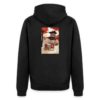 Asiatisches Kaffee - Unisex Premium Bio Zip Hoodie - Schwarz - Hinten - Nico (187cm)